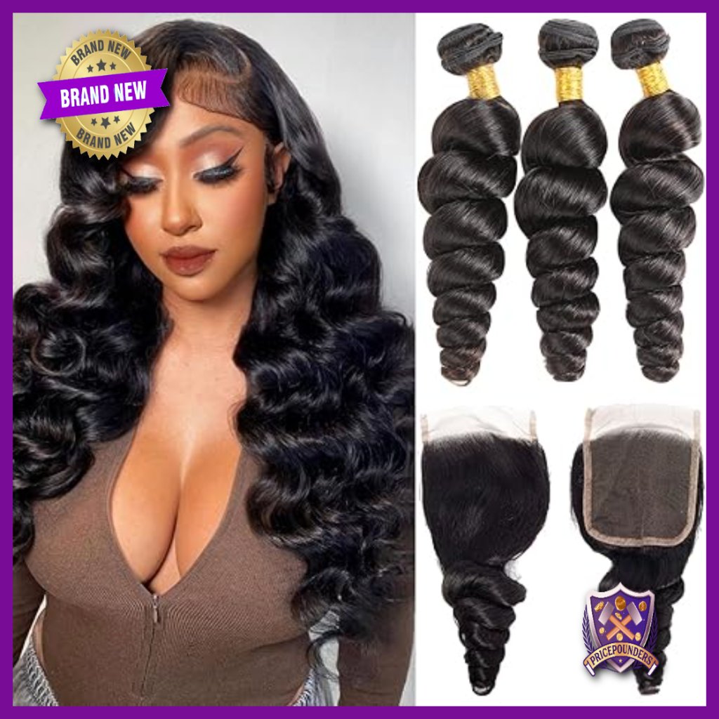 Loose Wave Human Hair Extensions 16 18 20+14 Inch With 4x4 Lace Closure
